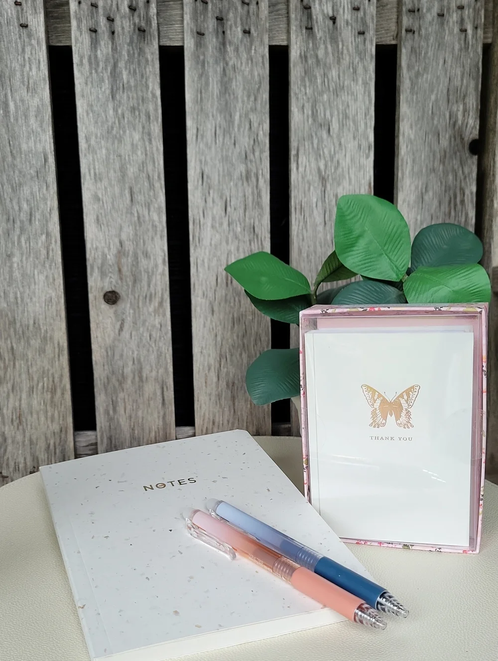 Rose Gold Butterflies Note Cards, Gel Pen Set with Journal - Home Office